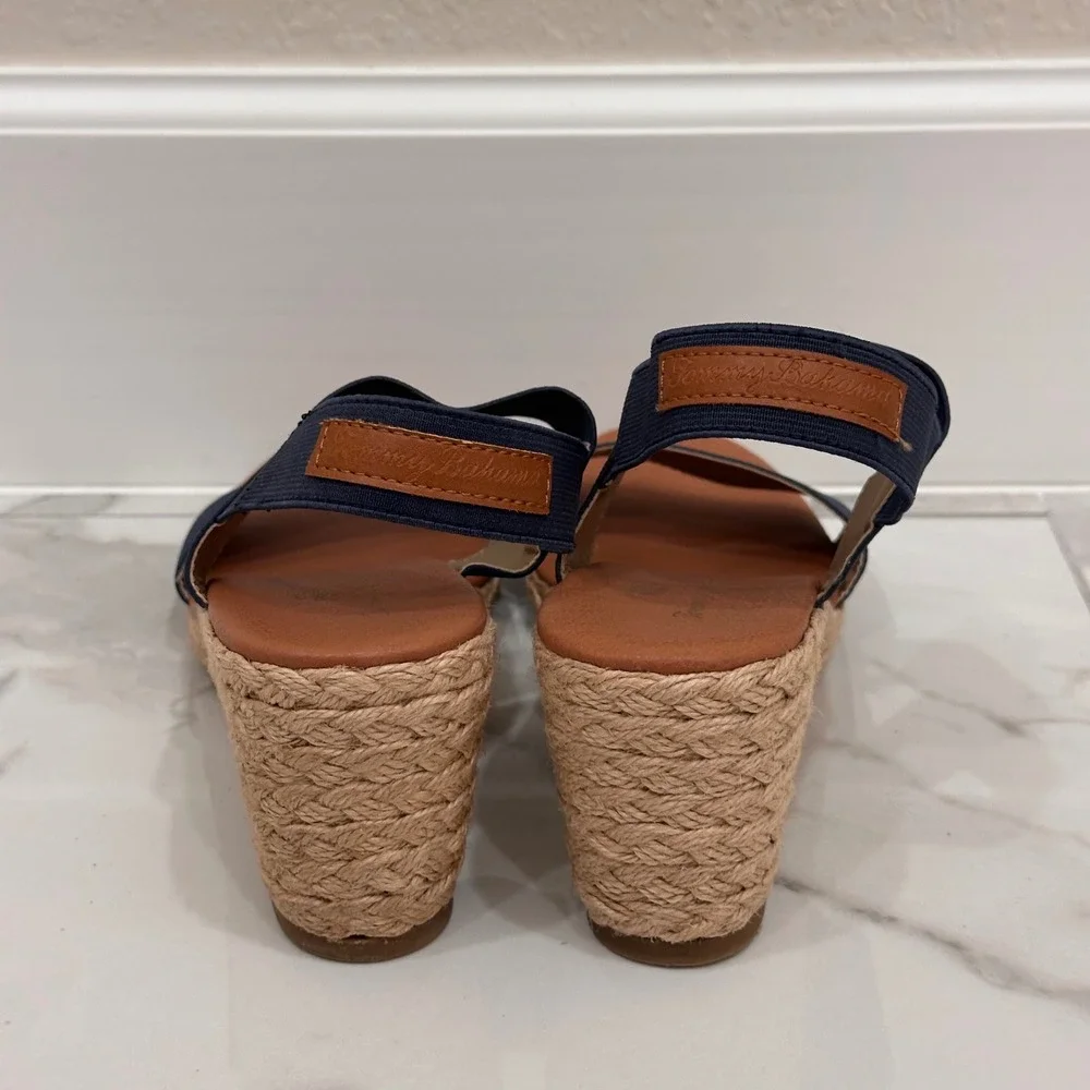 Tommy Bahama Sakura Wedge Espadrilles Heel Sandals Navy Blue Vacation Boho 9.5 M